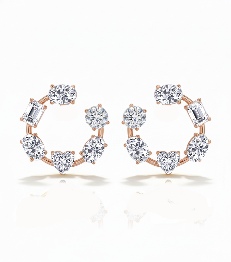 Mixed Shape Lab Grown Diamond Open Hoop Swirl Earrings Rose Gold 14K