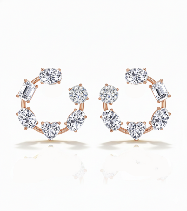 Mixed Shape Lab Grown Diamond Open Hoop Swirl Earrings Rose Gold 14K