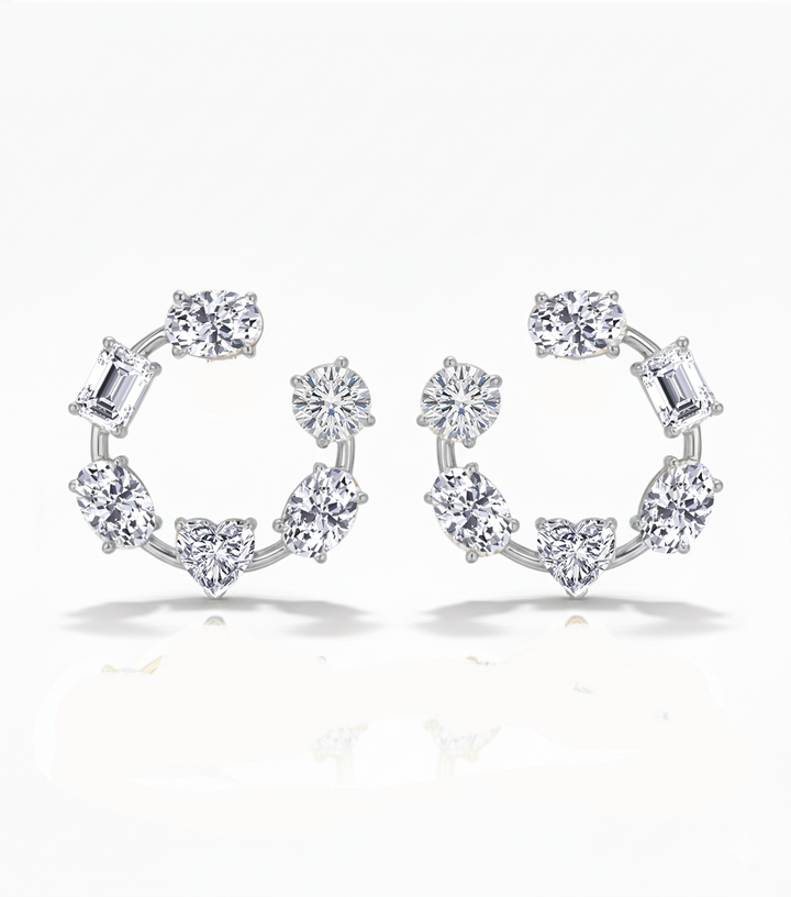 Mixed Shape Lab Grown Diamond Open Hoop Swirl Earrings White Gold 14K