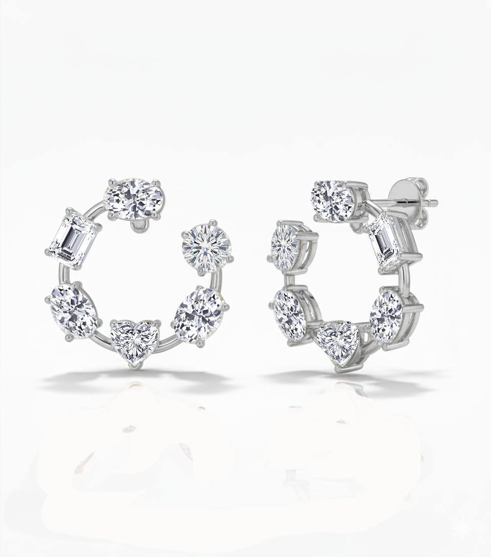 Mixed Shape Lab Grown Diamond Open Hoop Swirl Earrings White Gold 18K