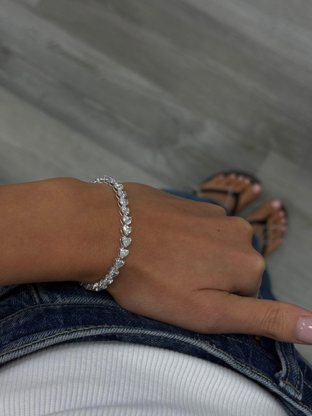 East to West Heart Shape Lab Grown Diamond Tennis Bracelet in 18K Solid Gold