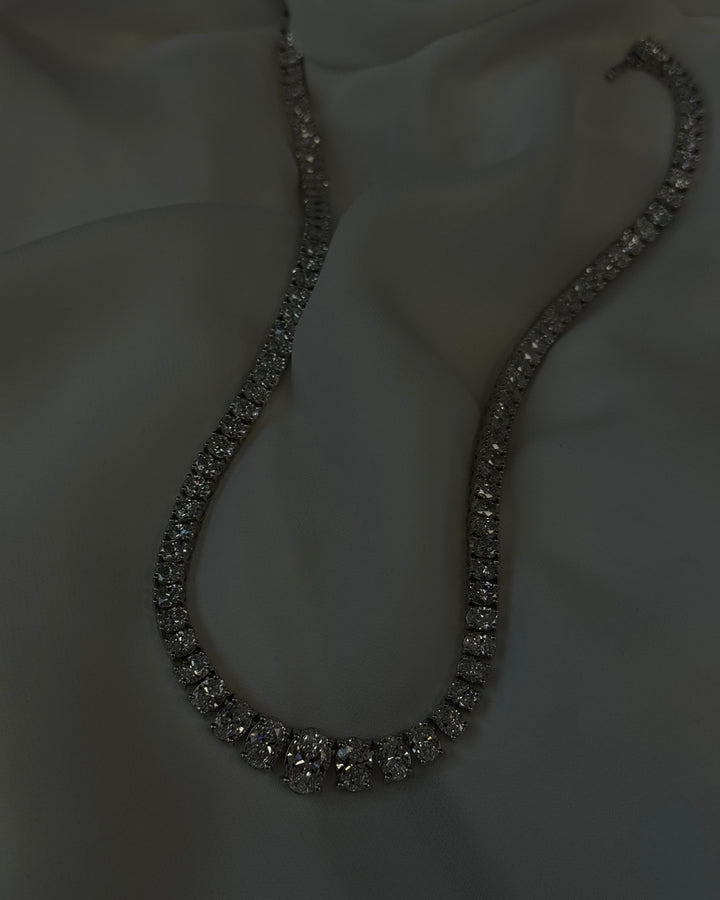 Oval Cut Graduated Lab Grown Necklace 14K Solid Gold