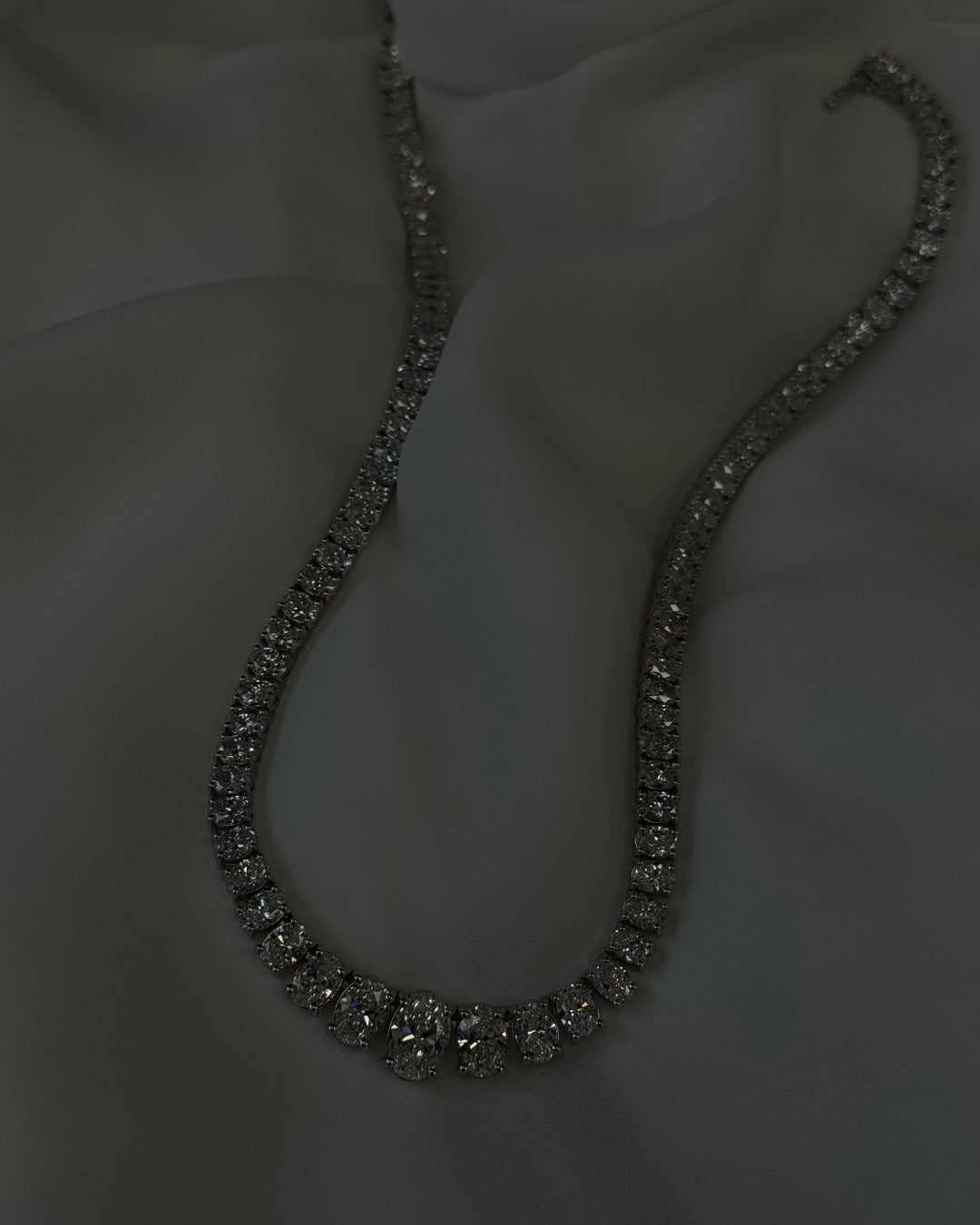 Oval Cut Graduated Lab Grown Necklace 18K Solid Gold