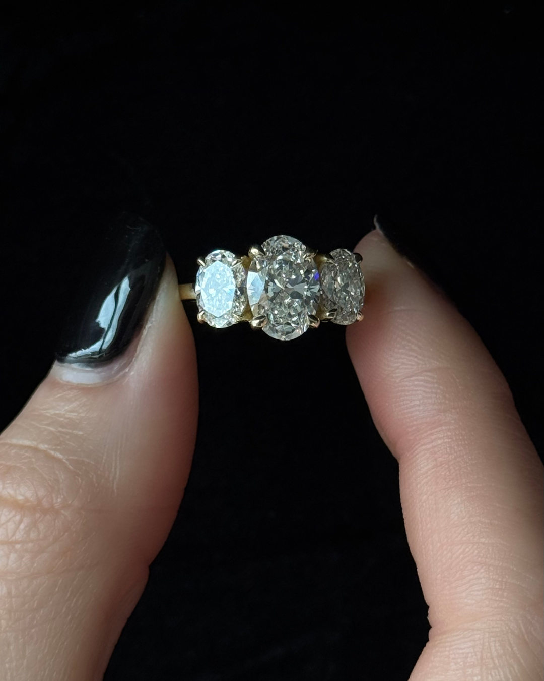 3 Stone Oval Shape Lab Grown Diamond Engagement Ring