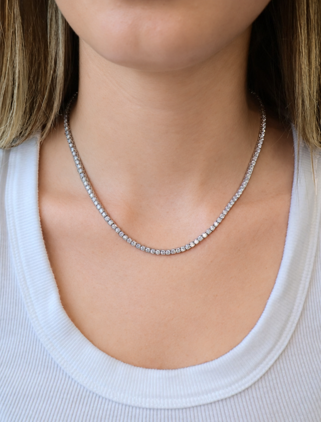 4-Prong Lab-Grown Diamond Tennis Necklace 14K Solid Gold