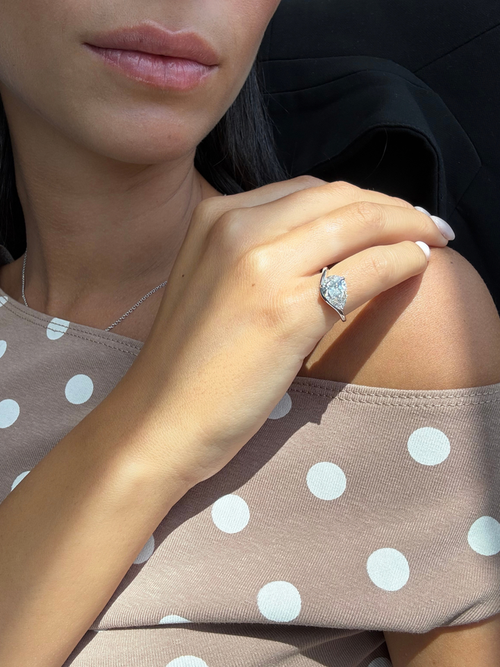 East West Pear Shape Lab Grown Diamond Curved Pinky Ring