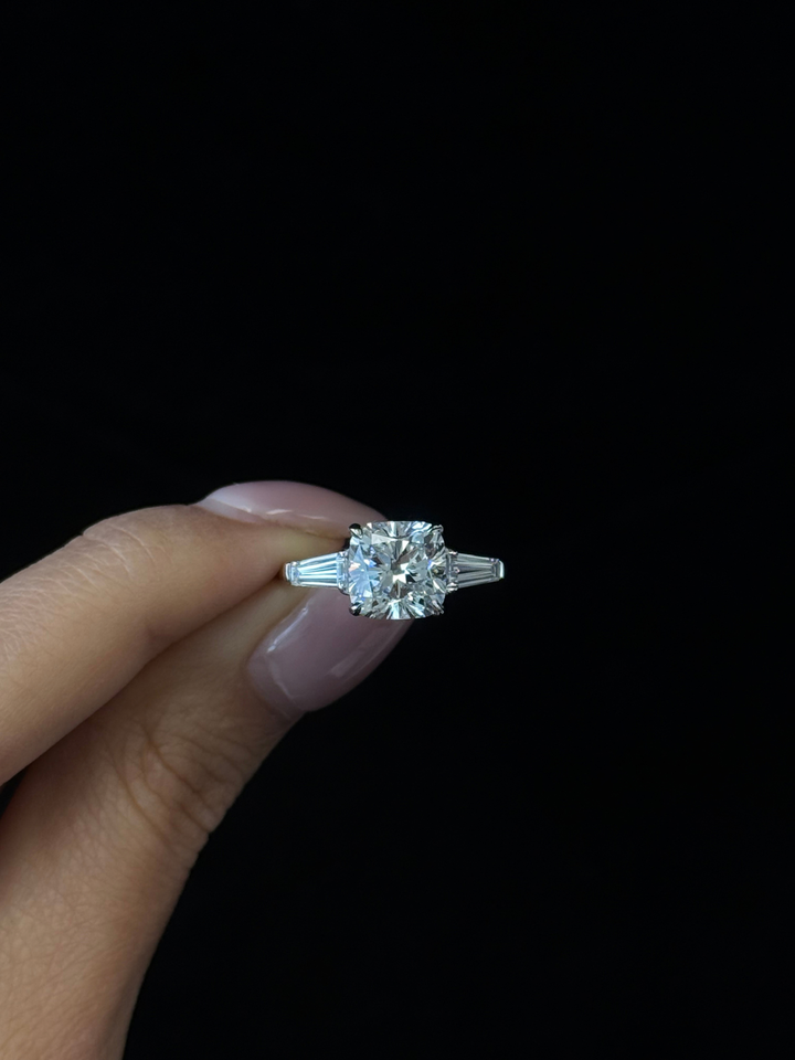 Asscher Cut Lab Diamond Engagement Ring with Tapered Baguettes SideStones