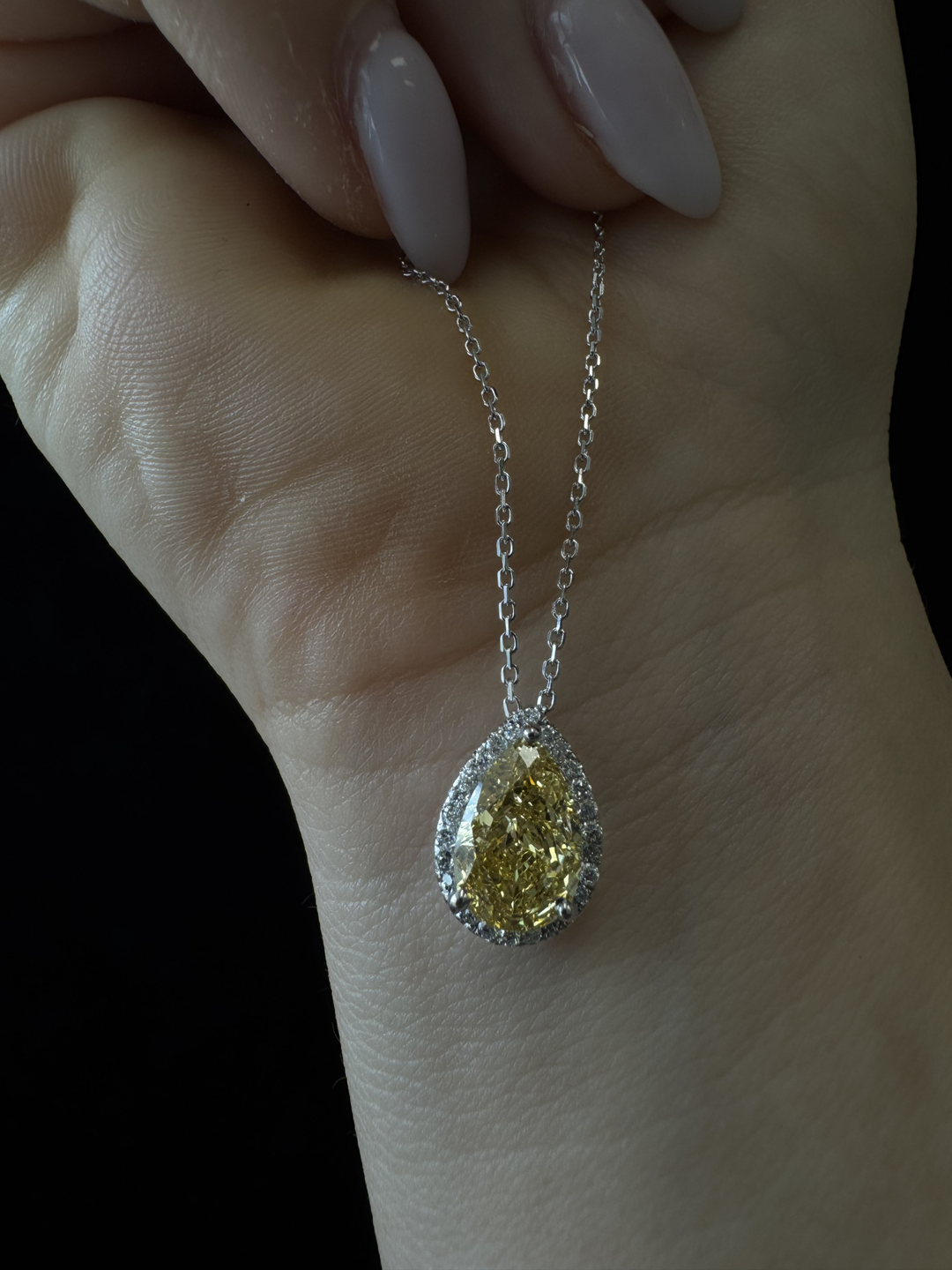 Fancy Yellow Pear Shape Halo Lab Grown Diamond Pendant