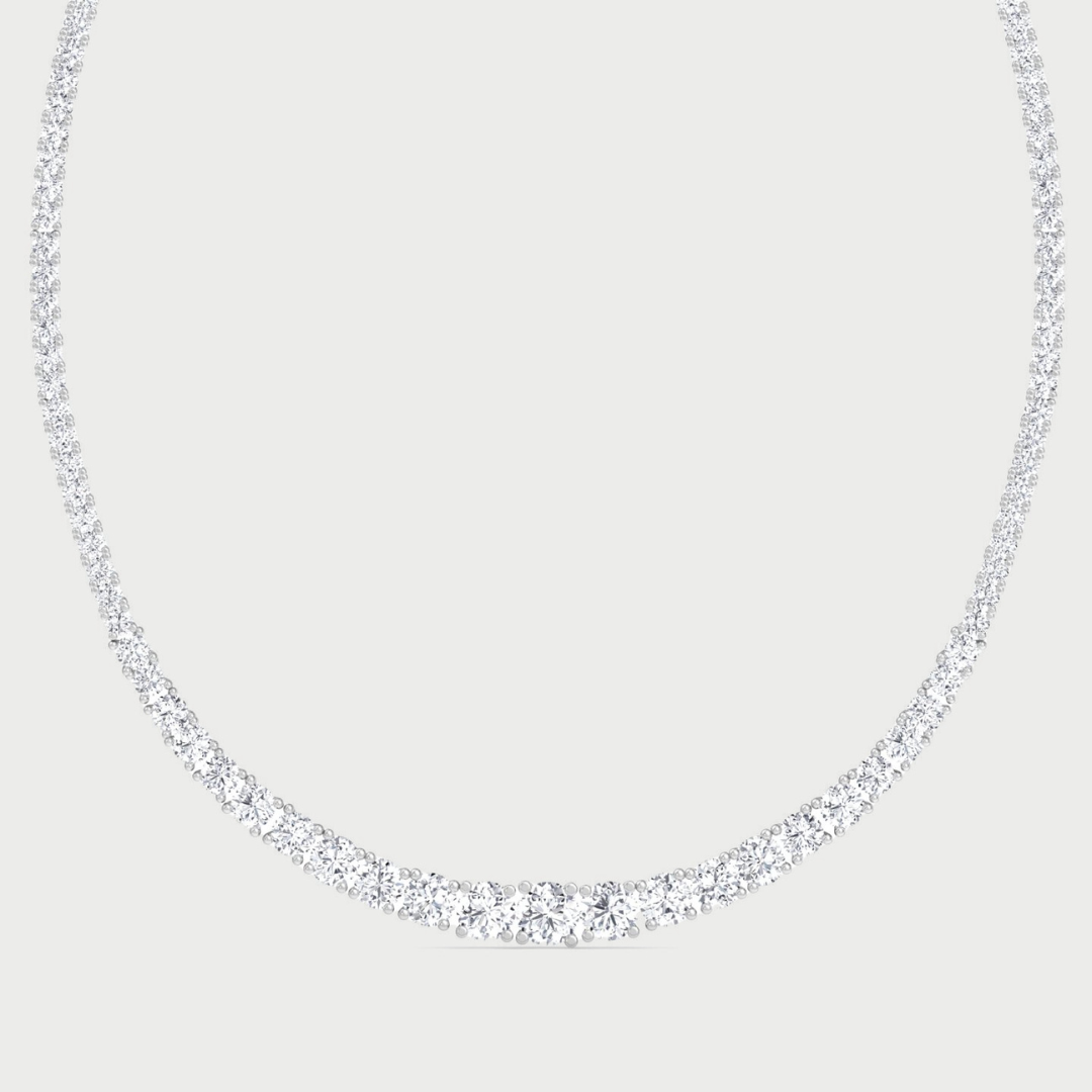 4 Prong Graduated Lab Grown Diamond Tennis Necklace 14K Solid Gold