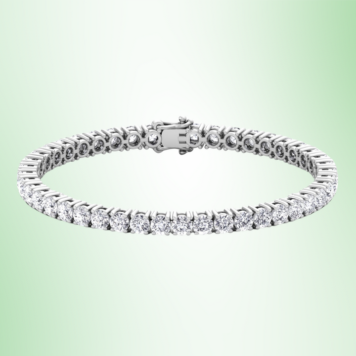 4 Prong Round Cut Lab Diamond Tennis Bracelet 14K Solid Gold