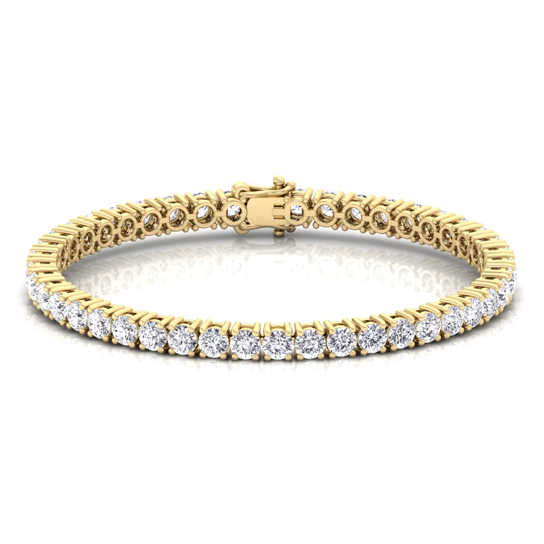 4 Prong Round Cut Lab Diamond Tennis Bracelet 14K Yellow