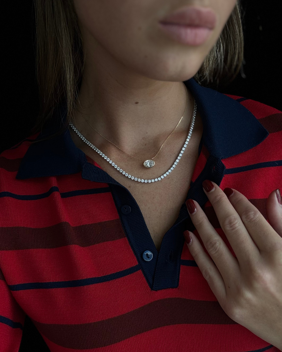 Round Cut Lab-Grown Diamond Tennis Necklace 4-Prong 14K Solid Gold