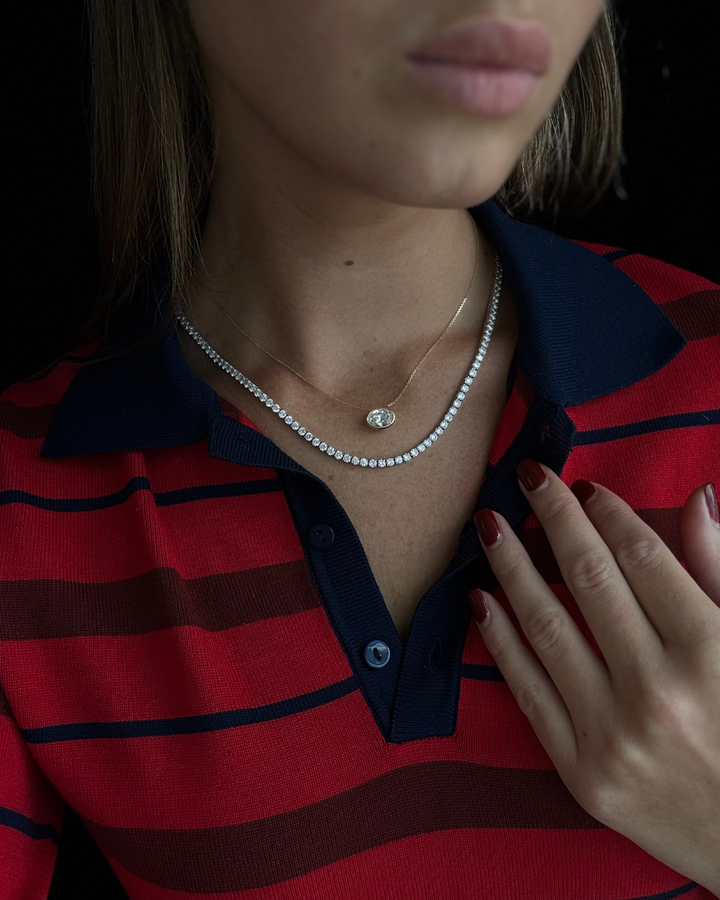 Round Cut Lab-Grown Diamond Tennis Necklace 4-Prong 14K Solid Gold