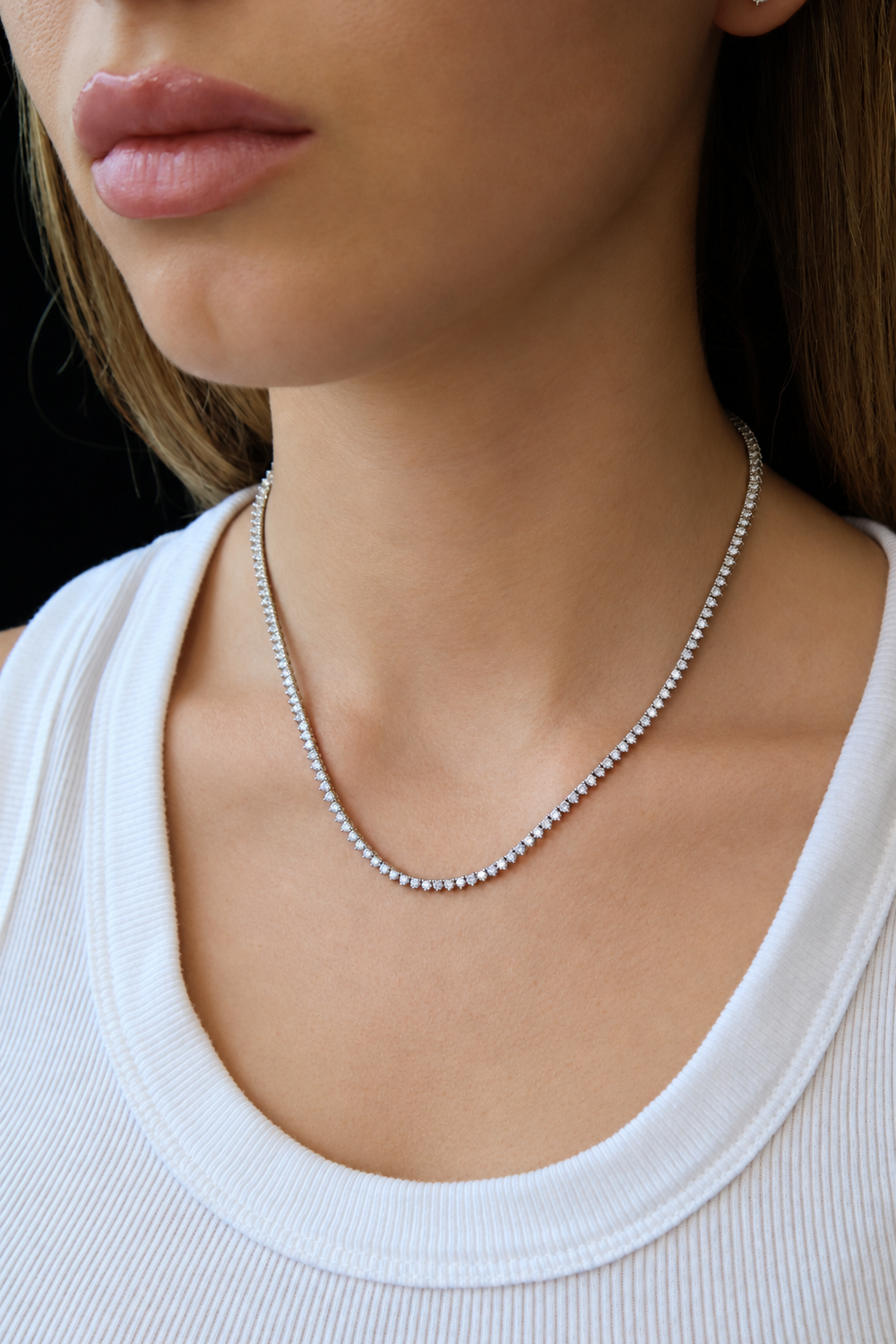5 3 Prong Round Shape Lab Grown Diamond Tennis Necklace - Martini Style