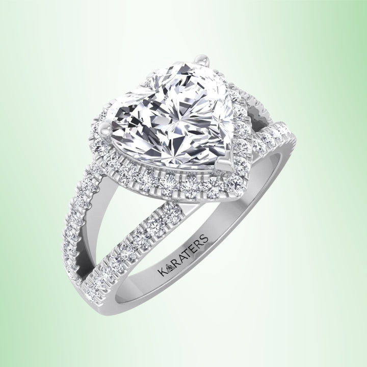 Gardenia - Heart Shaped Cut Lab Grown Diamond Engagement Ring with Double Halo and Band