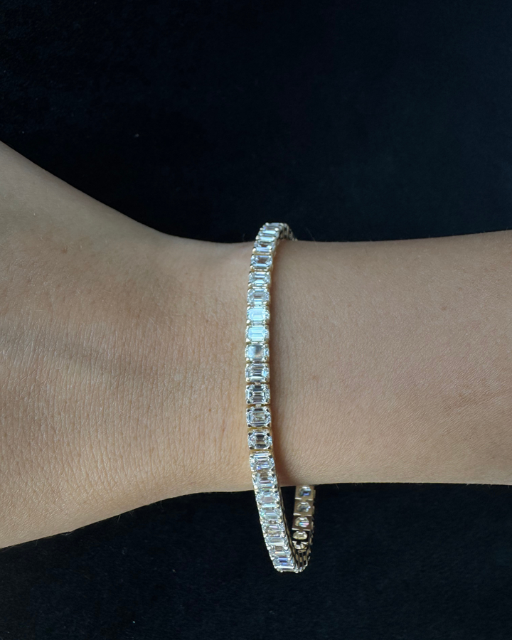 Emerald Cut Lab-Grown Diamond Tennis Bracelet 18K Solid Gold