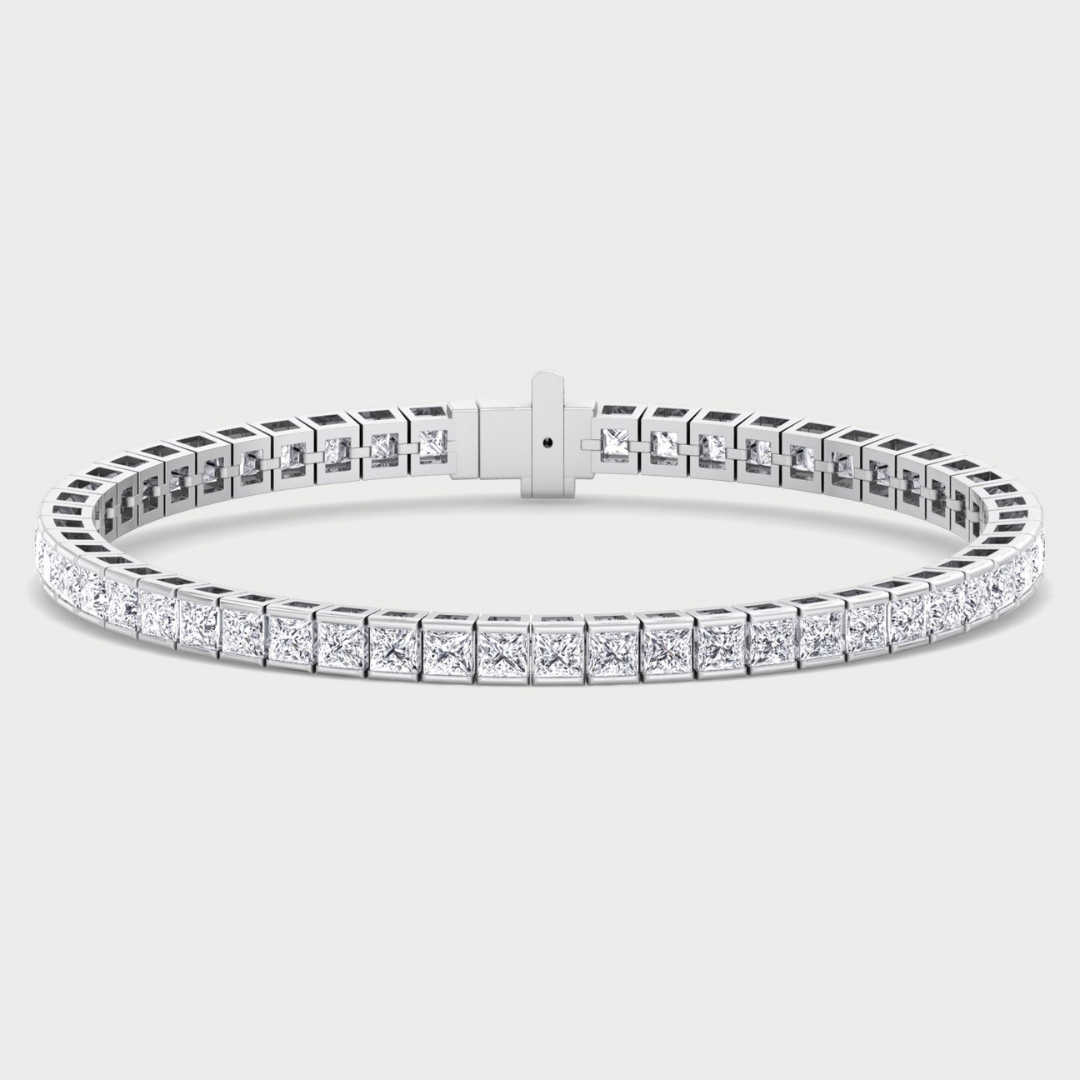 Princess Cut Lab Grown Diamond Tennis Bracelet 14K Solid Gold