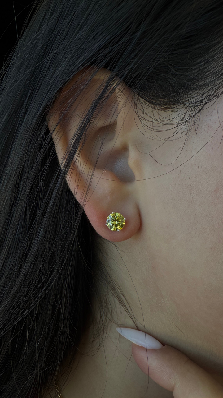 Fancy Yellow Round Shape Lab Grown Diamond Studs