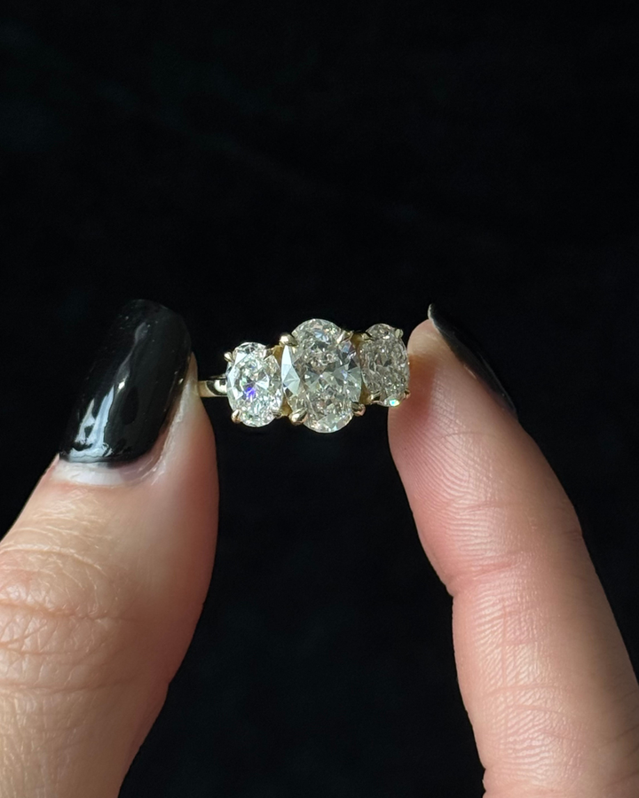 3 Stone Oval Shape Lab Grown Diamond Engagement Ring