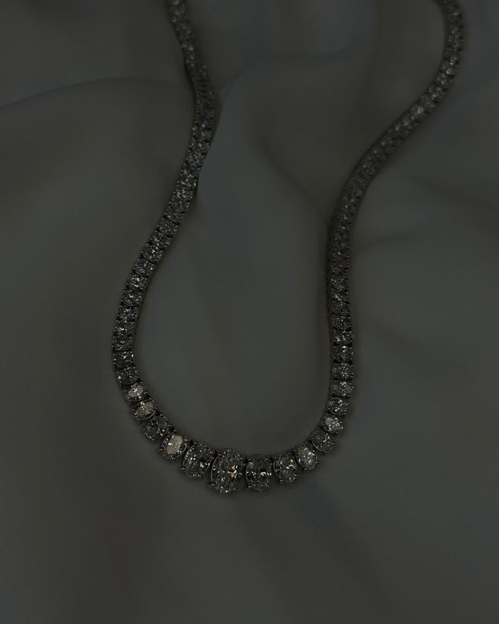 Oval Cut Graduated Lab Grown Necklace 14K Solid Gold