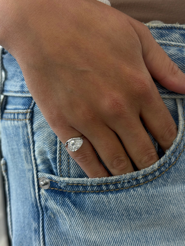 East West Pear Shape Lab Grown Diamond Curved Pinky Ring