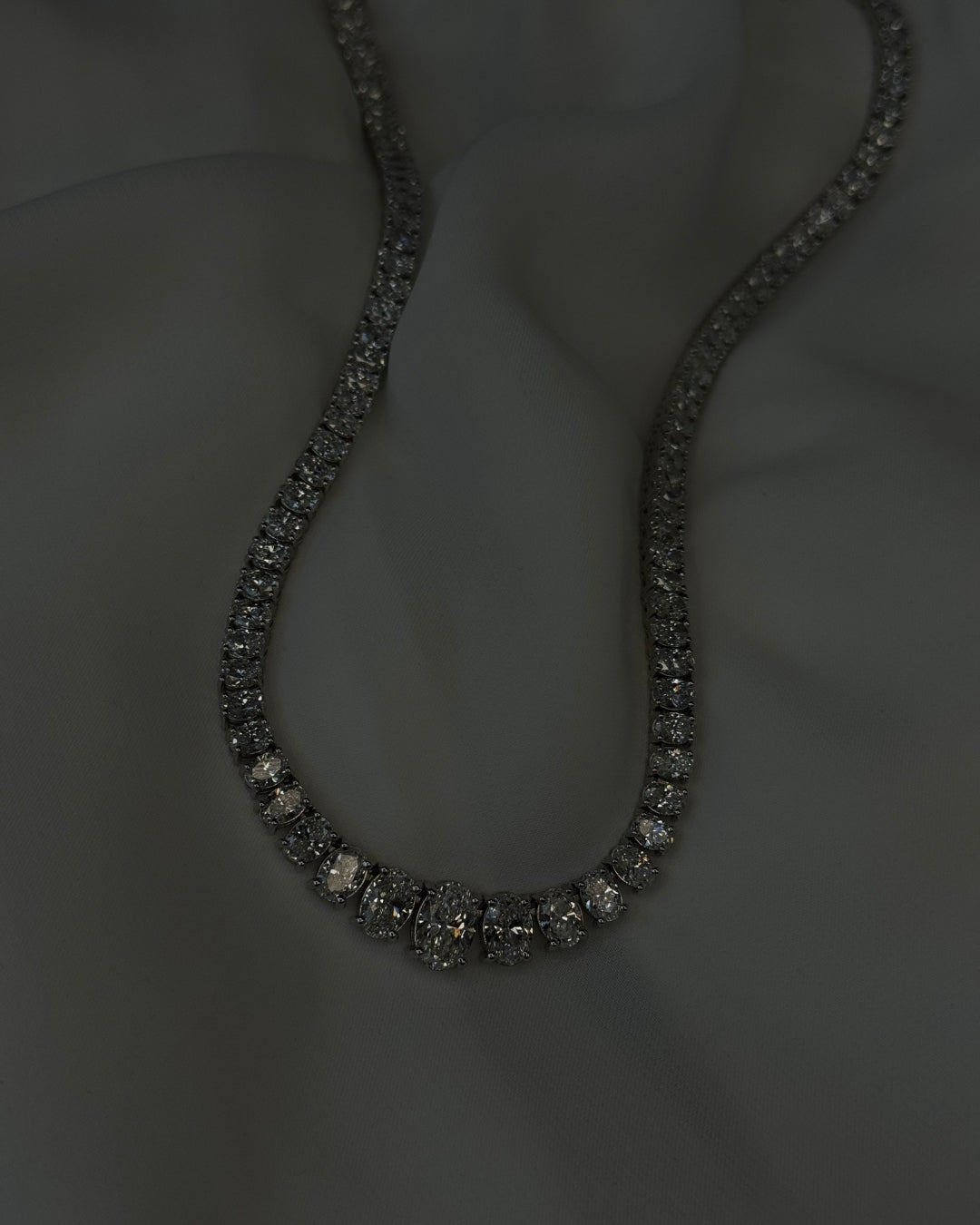 Oval Cut Graduated Lab Grown Necklace 18K Solid Gold