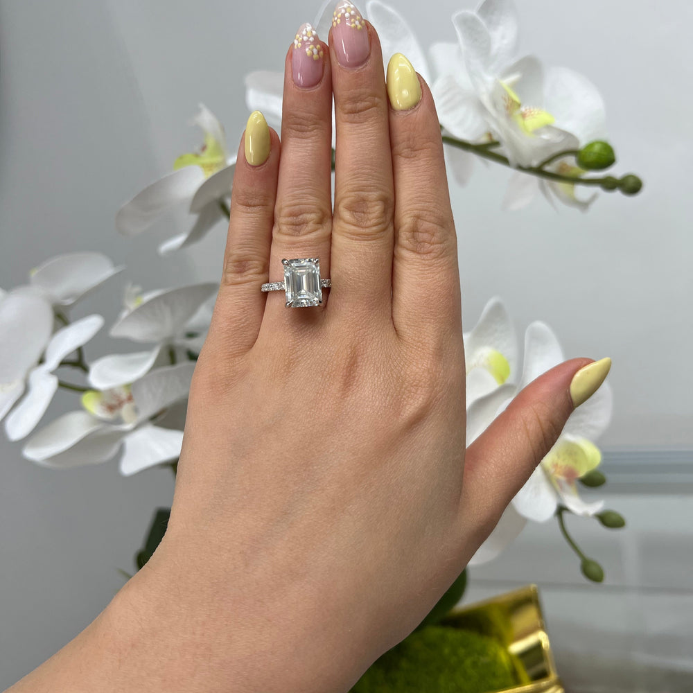 5ct Emerald Lab Diamond Ring with Hidden Halo Accent 