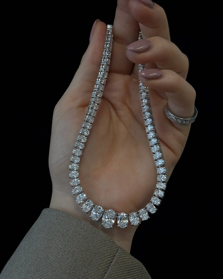 Oval Cut Graduated Lab Grown Necklace 14K Solid Gold