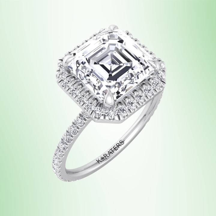 Kastanie - Asscher Cut Lab Grown Diamond Engagement Ring with a Halo