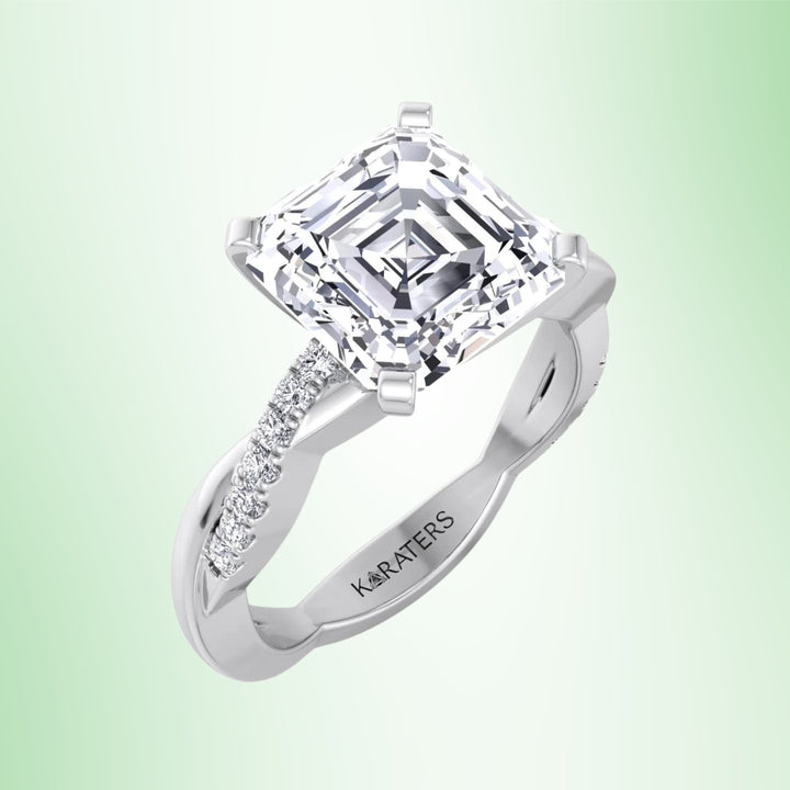 Karamell - Asscher Cut Lab Grown Diamond Engagement Ring with Twist SideStone Band