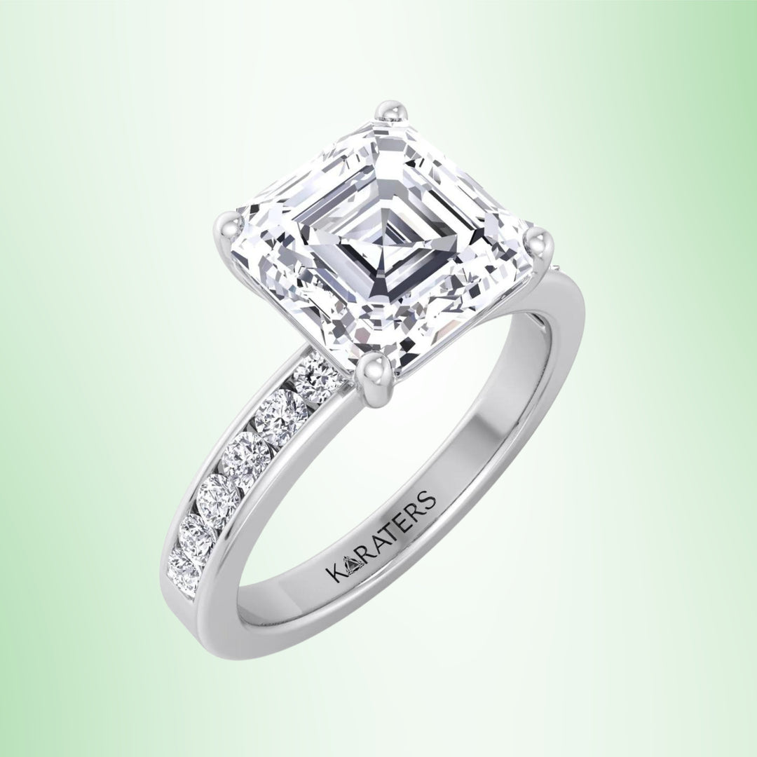 Traube - Asscher Cut Lab Grown Diamond Engagement Ring With Channel Set SideStones