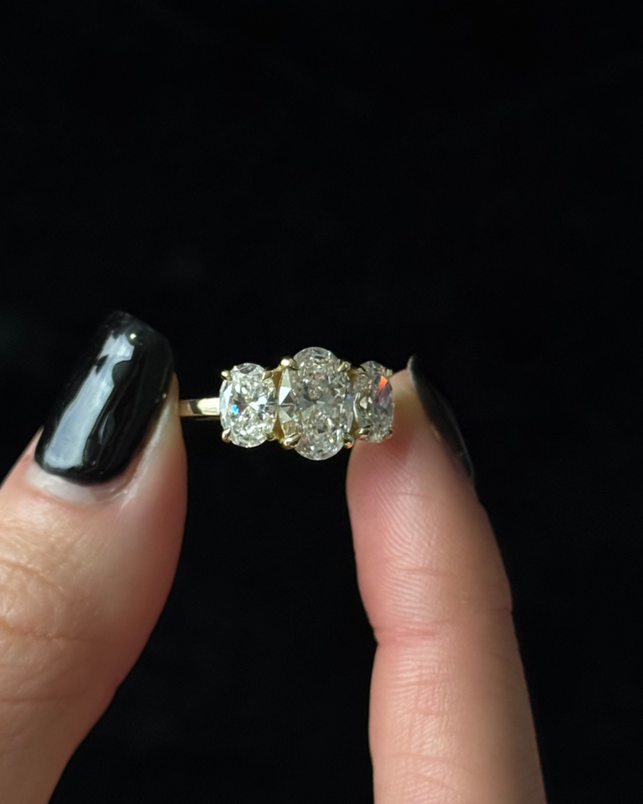 3 Stone Oval Shape Lab Grown Diamond Engagement Ring