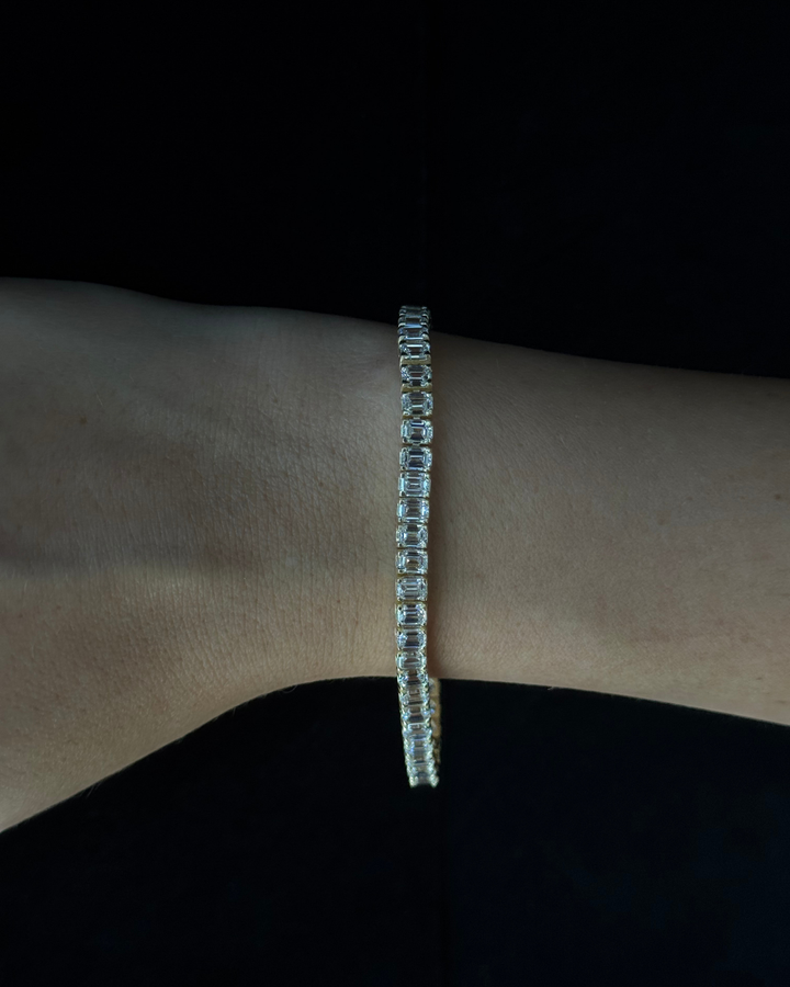 Emerald Cut Lab-Grown Diamond Tennis Bracelet 18K Solid Gold