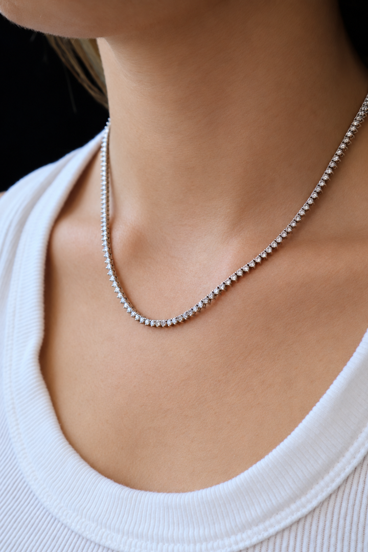 6 3 Prong Round Shape Lab Grown Diamond Tennis Necklace - Martini Style