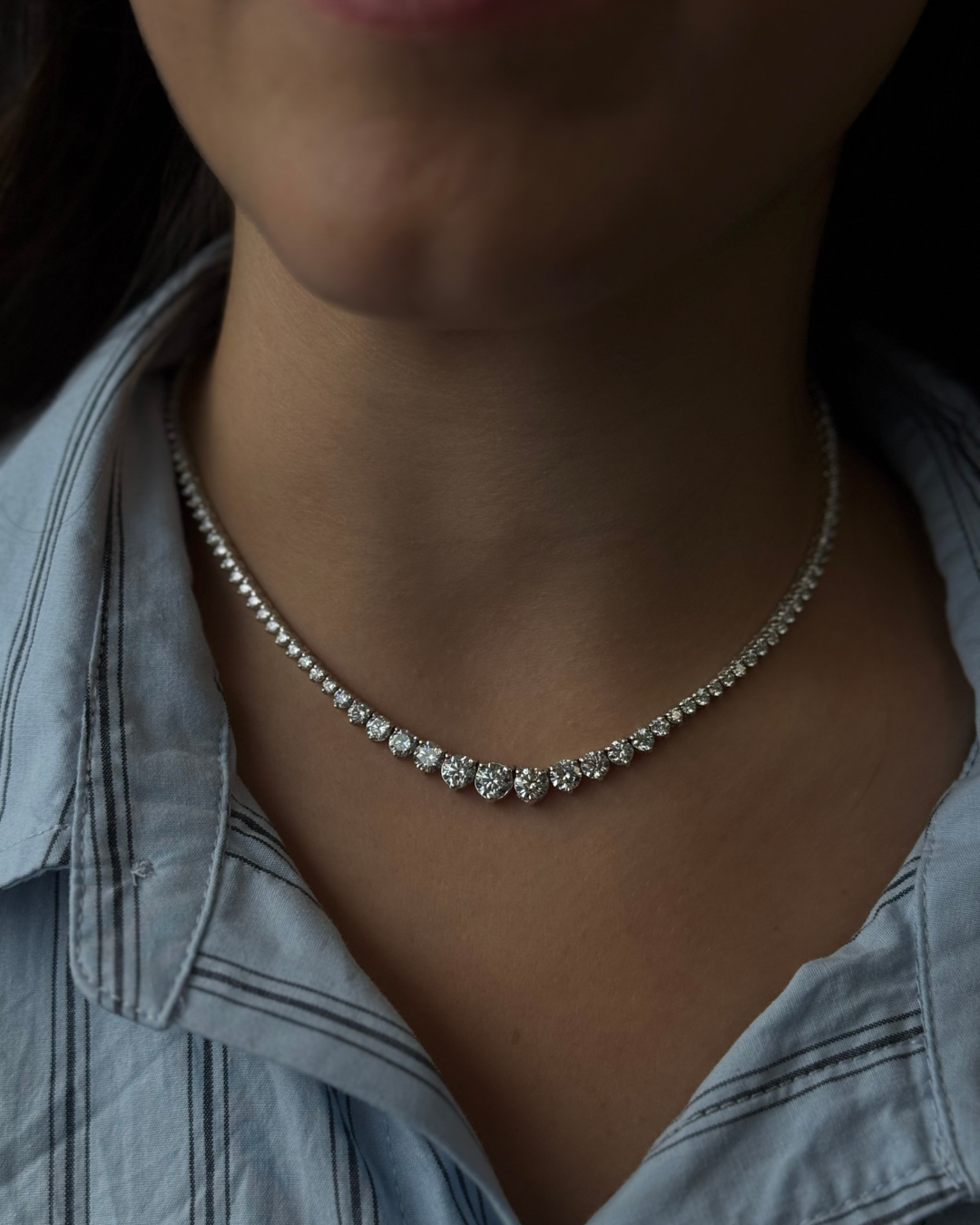 Riviera Graduated Style Lab-Grown Diamond Tennis Necklace 14K Solid Gold