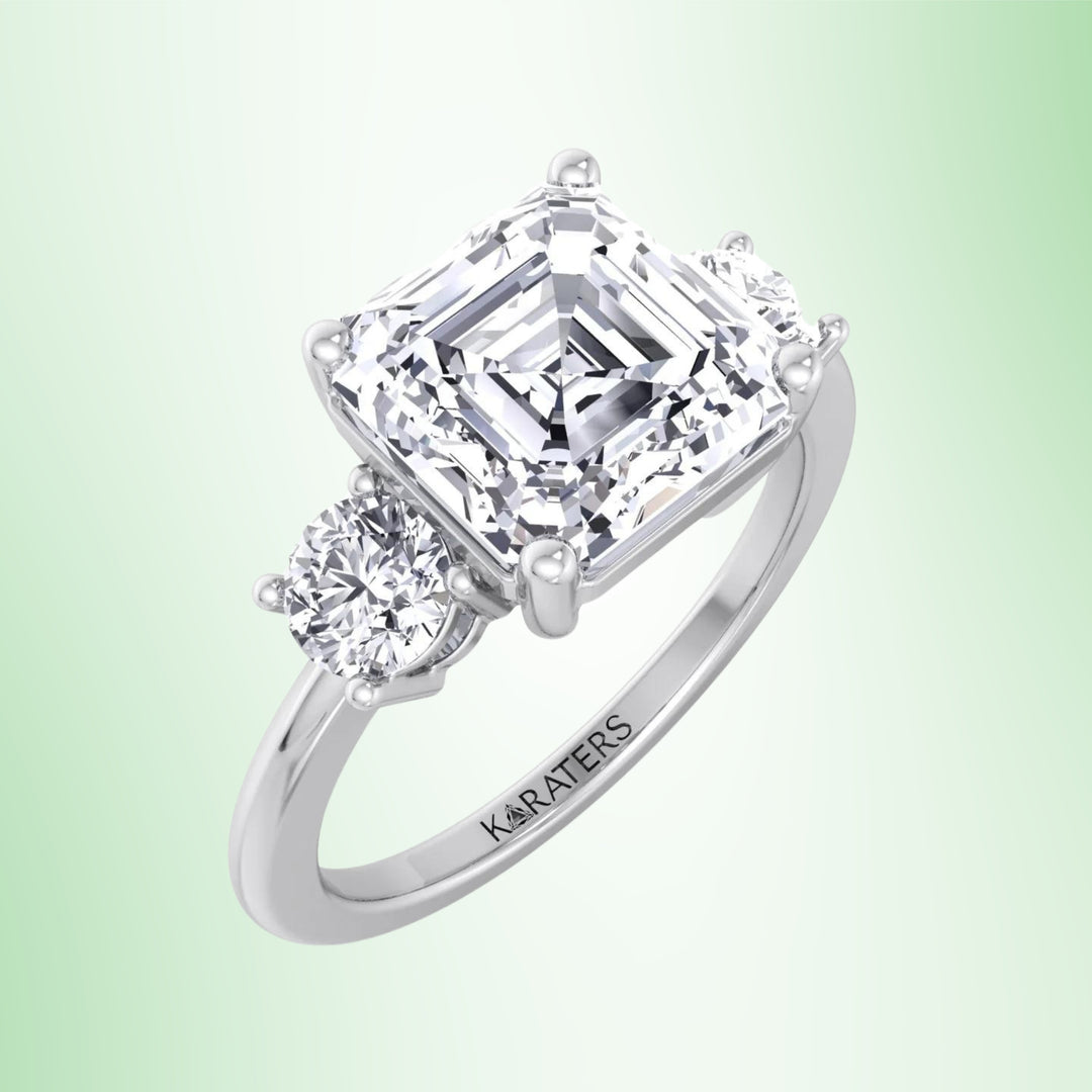 Maulbeere - Asscher Cut Solitaire Lab Grown Diamond Engagement Ring with Round SideStones