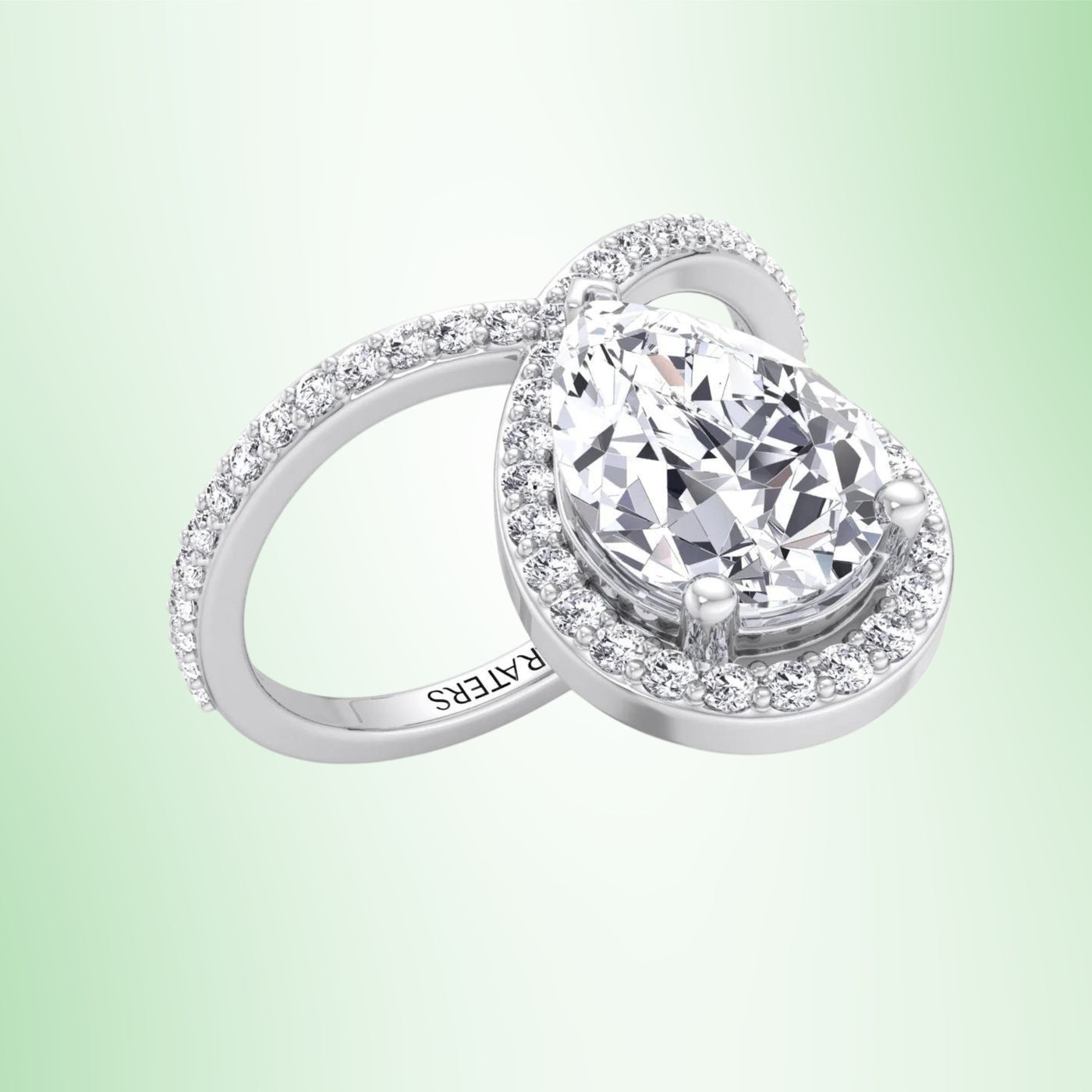 Blanca - Pear Shaped Cut Lab Grown Diamond Engagement Ring With Halo and Twisted Pave Band