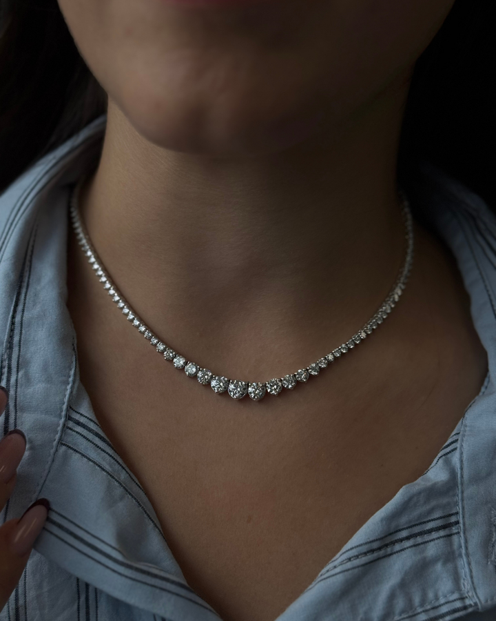 Riviera Graduated Style Lab-Grown Diamond Tennis Necklace 14K Solid Gold