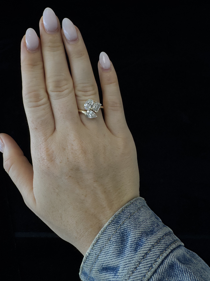 Toi et Moi Three Stone - Pear, Oval & Emerald Cut Lab Grown Diamond Engagement Ring