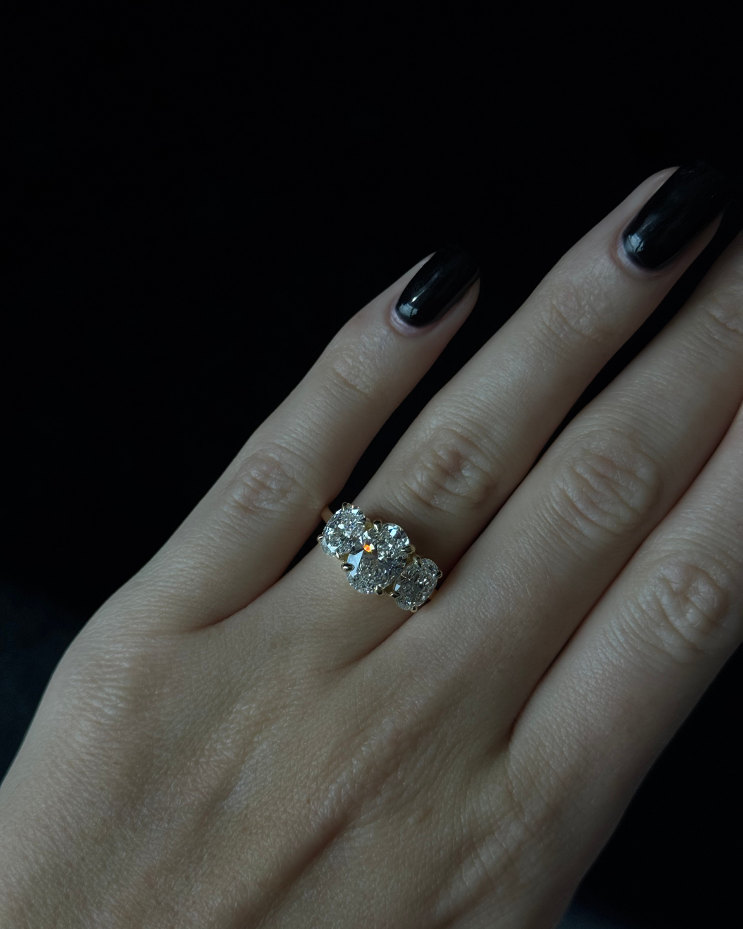 3 Stone Oval Shape Lab Grown Diamond Engagement Ring