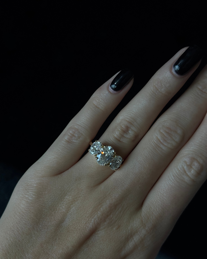 3 Stone Oval Shape Lab Grown Diamond Engagement Ring