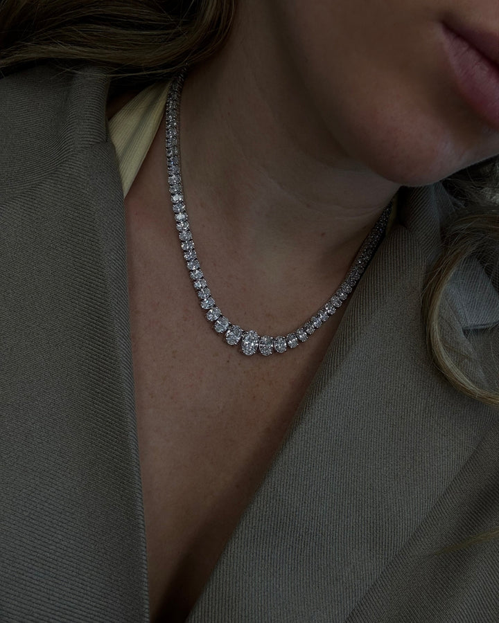 Oval Cut Graduated Lab Grown Necklace 18K Solid Gold