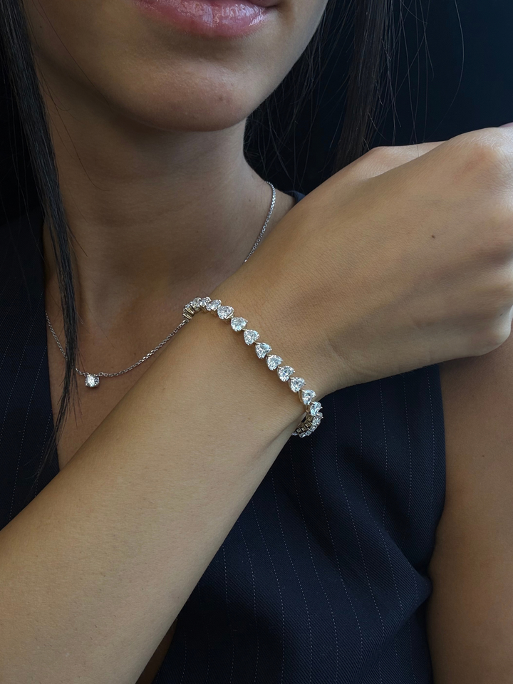 East to West Heart Shape Lab Grown Diamond Tennis Bracelet in 18K Solid Gold