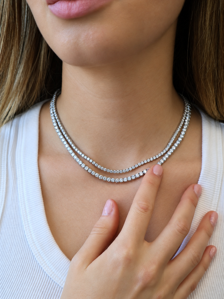 4-Prong Lab-Grown Diamond Tennis Necklace 14K Solid Gold