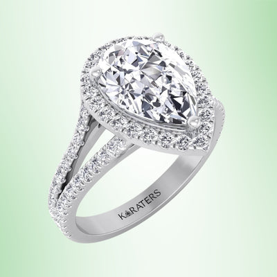 Naranja - Pear Shaped Cut Lab Grown Diamond Halo Engagement Ring with Pave Double Band