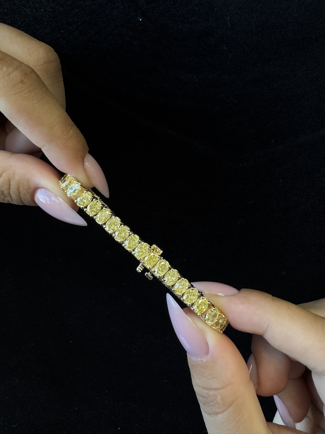 15CT Fancy Yellow Oval Shape Lab Grown Diamond Tennis Bracelet