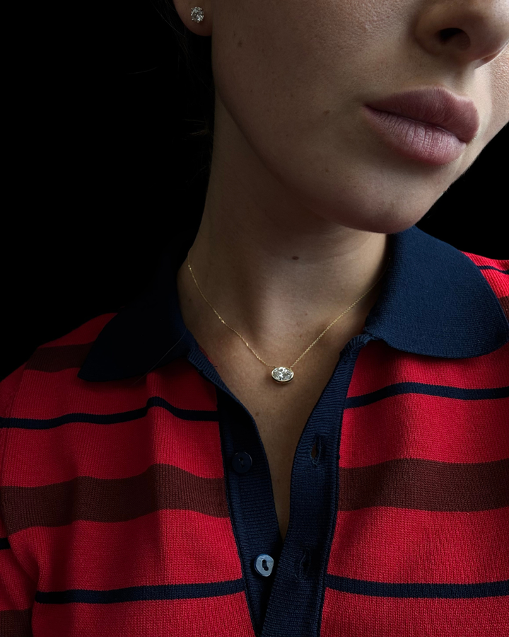 Oval Shape Bezel Set Lab Grown Diamond Pendant