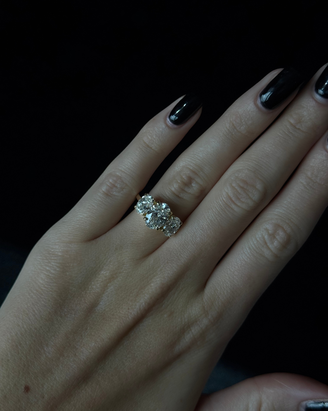 3 Stone Oval Shape Lab Grown Diamond Engagement Ring