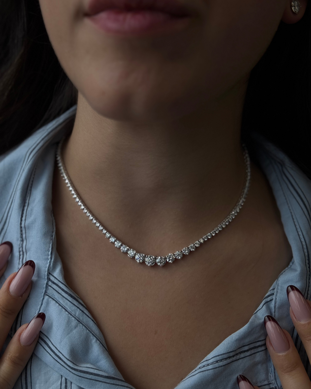 Riviera Graduated Style Lab-Grown Diamond Tennis Necklace 18K Solid Gold