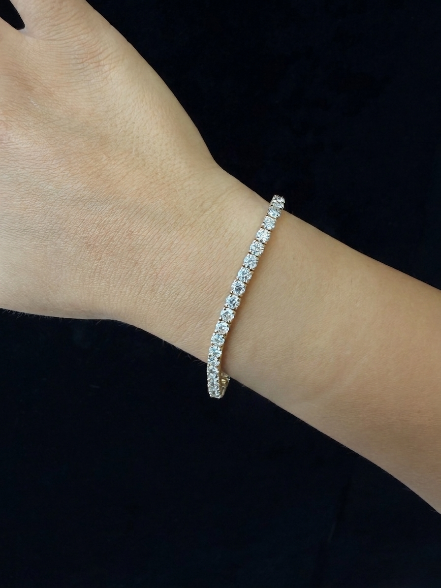 4 Prong Round Cut Lab-Grown Diamond Tennis Bracelet 14K Solid Gold